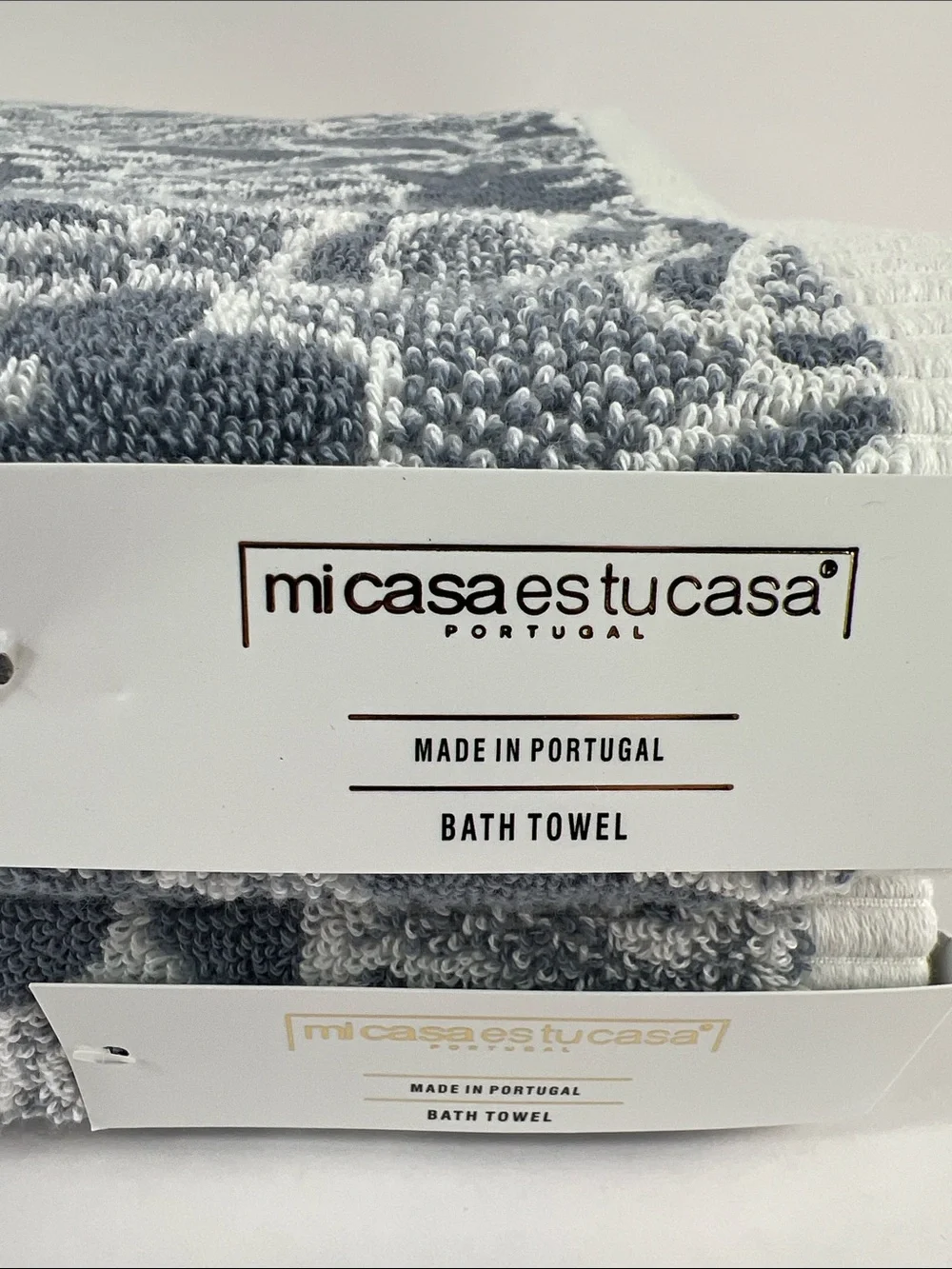 Mi Casa es Tu Casa Bath Towels Blue White Floral Print Cotton Portugal 2 Pc  NWT